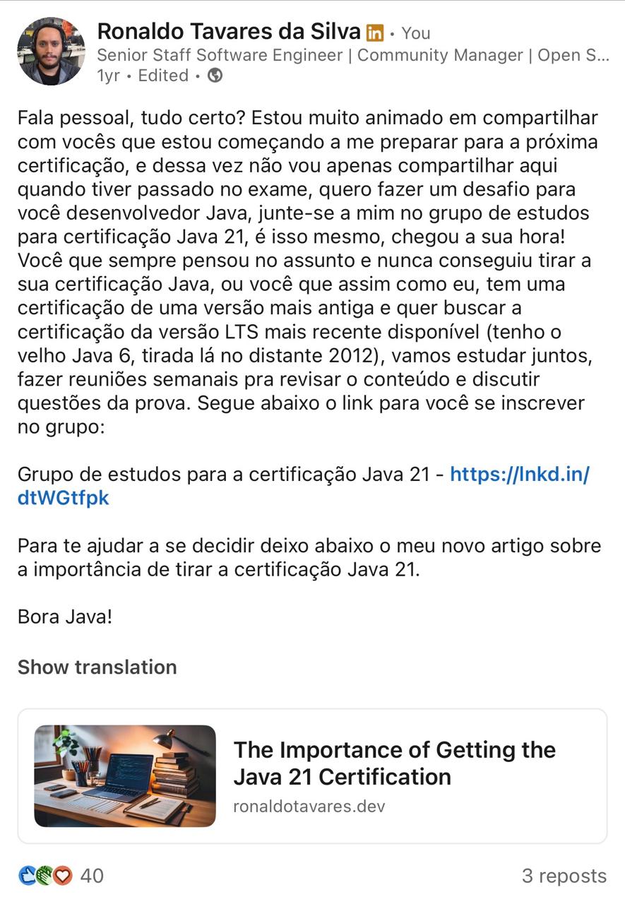 Original LinkedIn post announcing the study group, March 2025 — in Portuguese